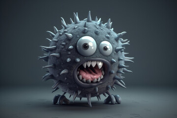 Cute blue virus character. 3d render illustration on blue background