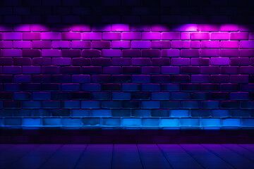 Brick wall illuminated with blue, pink, purple colored lights, wallpaper, background