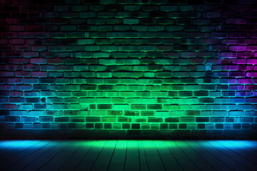 Brick wall illuminated with green colored light, wallpaper, background