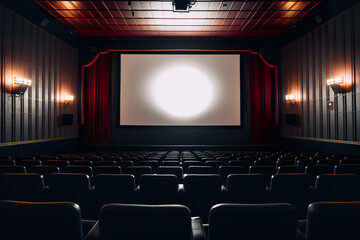 Fototapeta premium Elegant movie theater with blank empty white screen