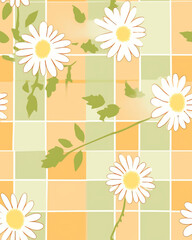 Sunny Delight: A Gingham Daisy Dance,seamless floral pattern,seamless pattern with yellow flowers