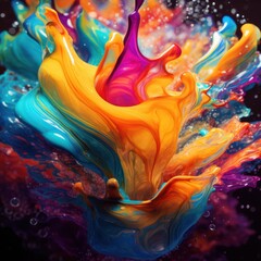 Mesmerizing abstract pattern formed by colorful liquid in mid-splash