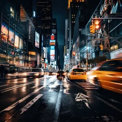 Papier Peint photo TAXI de new york Vibrant Rush Hour: Busy City Street Illuminated by Car Streaks