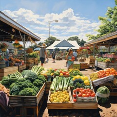 Vibrant farmer's market with an array of fresh produce.