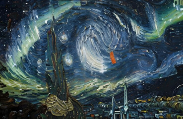 relief painting of a visually spectacular night - obrazy, fototapety, plakaty
