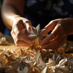 Delicate origami crafted by skilled hands in close-up. - 668775735