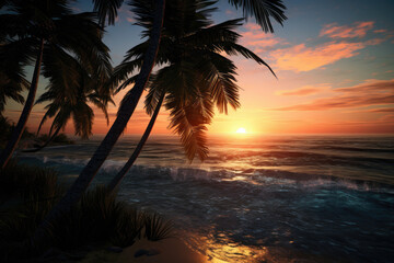 Fototapeta na wymiar Tropical Serenity: Ocean and Towering Palms