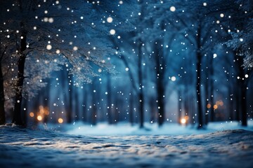 Winter magic background. A dreamy winter landscape with snowfall and soft lights, suitable for advertising winter wonderland experiences. Generative Ai