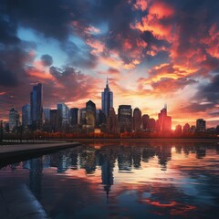 Fototapeta na wymiar Spectacular cityscapes merge with sunsets!