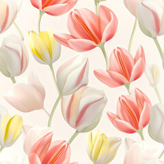 Obraz premium Tender Grace: A Pastel Symphony of Tulips,seamless pattern with tulips