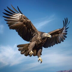 Naklejka premium Majestic eagle in flight against azure sky.