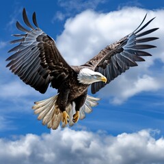 Fototapeta premium Majestic eagle soars through clear blue sky.