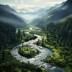 Fototapeta premium Untouched wilds, river winding tranquilly