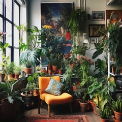 Fototapeta premium Revitalizing urban apartments with vibrant indoor plant corners.