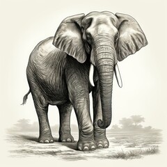 White Background Asian Elephant Vintage Engraving with 1800s Illustration Style