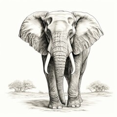1800s Style Illustration of Asian Elephant on White Background - Vintage Engraving