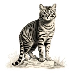 Obraz premium Vintage Engraving of Black-Footed Cat in 1800s Style on White Background.