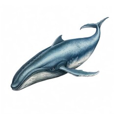 Fototapeta premium 1800s-style Vintage Engraved Blue Whale Illustration on White Background