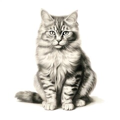 Vintage 1800s Style Cat Engraving on White Background