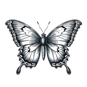 Vintage Butterfly Engraving: 1800s Style Illustration on White.
