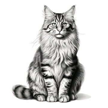 1800s Style Vintage Cat Engraving on White Background