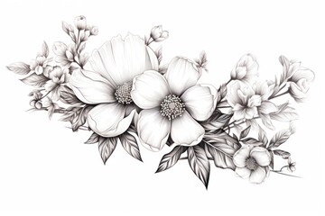 Flower Engraved Illustration on White: A Classic Design.