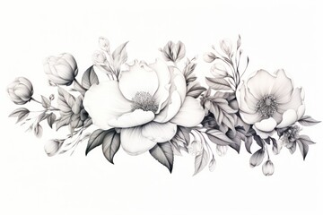 Elegant Floral Engraving on White Background