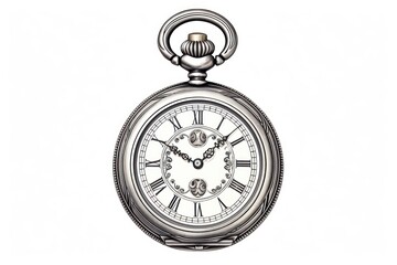 Antique Pocket Watch Engraving on White Background