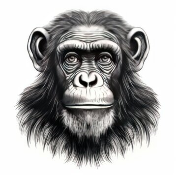 Vintage-style Chimpanzee Engraving on White: 1800s-Style Illustration.