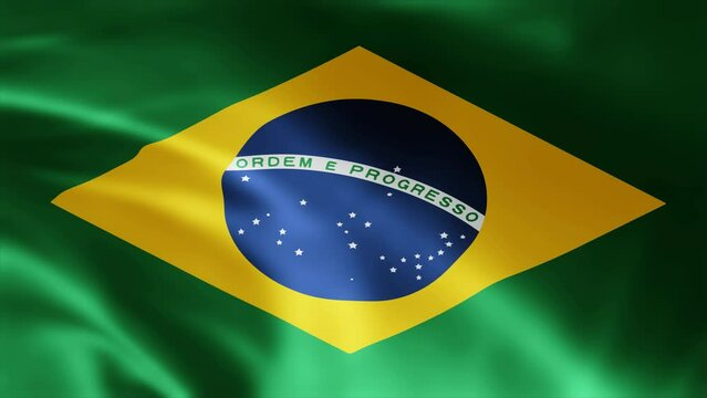 Brazil flag is waving 3D animation. Brazil flag waving in the wind. National flag of Brazil. Flag seamless loop animation 4k.