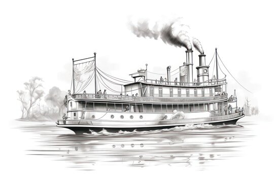 Steamboat Engraving on White - Classic Illustration