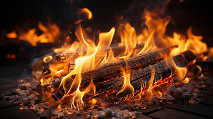 Close-up: Burning flames for grilling.
