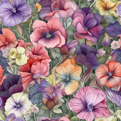 Spring's Whimsical Waltz: A Watercolor Floral Pattern in Pastel Hues,seamless floral pattern,Seamless Pattern Images