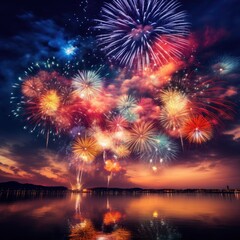 Fototapeta na wymiar Night sky aglow with vibrant fireworks in joyful celebration.