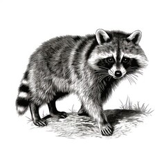 1800s-style Vintage Raccoon Engraving on White Background