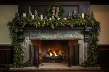 Wreathed Fireplace Mantle, Cozy Decor