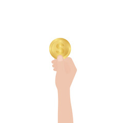 Hand Holding Coin. Vector Illustration Isolated on White Background. Investment and Saving Concept.