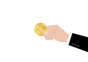 Hand Holding Coin. Vector Illustration Isolated on White Background. Investment and Saving Concept.