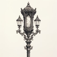 Fototapeta na wymiar Victorian street lamp intricately engraved on white.