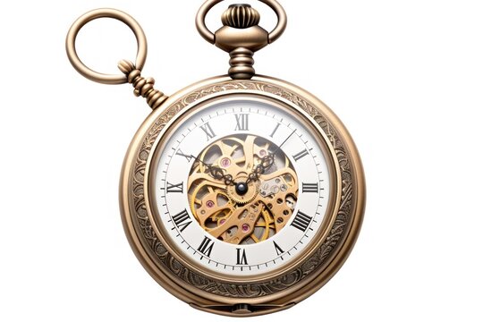 Exquisite white background engraving on antique pocket watch in intricate detail.