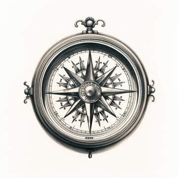 Classic Compass Engraved in Detail on White