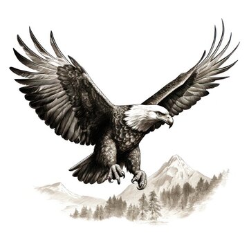 1800s-inspired Eagle Vintage Engraving on White Background
