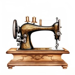 Antique Sewing Machine Engraved on White