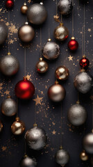 Fototapeta premium Christmas background with balls and stars.