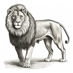 Obraz premium 1800s-style European Lion Engraving on White Background