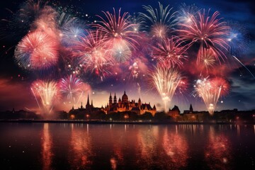 Fototapeta premium Sparkling Festivities: Bright Fireworks