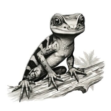 Gecko Engraving in 1800s Style on White Background for Vintage Illustration