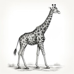 Vintage-style Giraffe Engraving on White Background, Reminiscent of 1800s Illustration