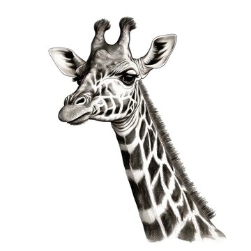 1800s-inspired Giraffe Engraving on a White Background - Vintage Style Illustration