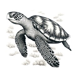 Fototapeta premium 1800s Style Hawksbill Turtle Engraving on White Background - Vintage Illustration
